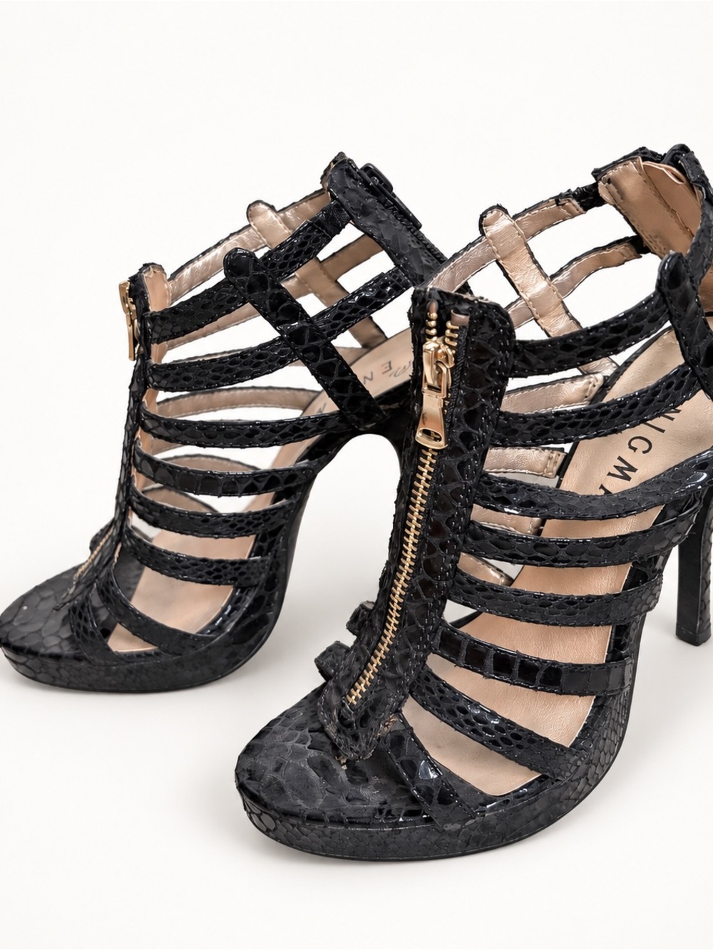 ENIGMA Black Caged Platform Heels Size 7.5